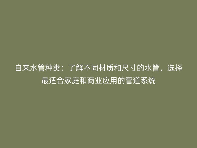 自來水管種類：了解不同材質(zhì)和尺寸的水管，選擇最適合家庭和商業(yè)應用的管道系統(tǒng)