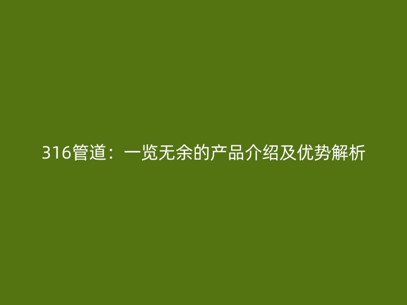 316管道：一覽無余的產(chǎn)品介紹及優(yōu)勢(shì)解析