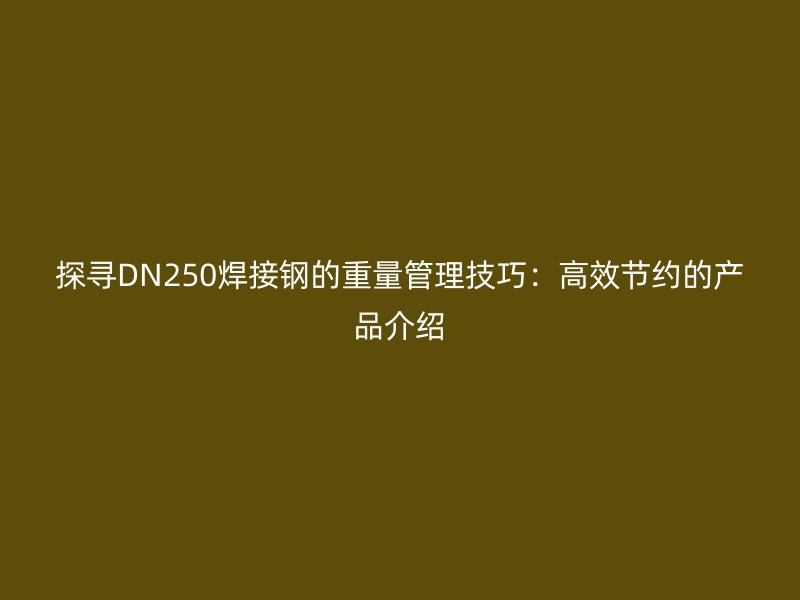 探尋DN250焊接鋼的重量管理技巧:高效節(jié)約的產(chǎn)品介紹