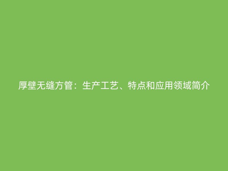 厚壁無縫方管：生產工藝、特點和應用領域簡介