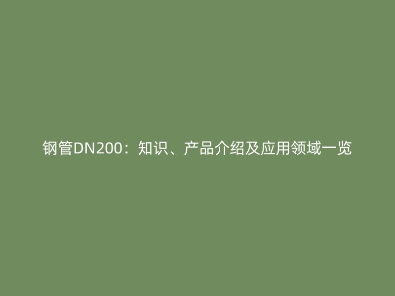 鋼管DN200：知識(shí)、產(chǎn)品介紹及應(yīng)用領(lǐng)域一覽