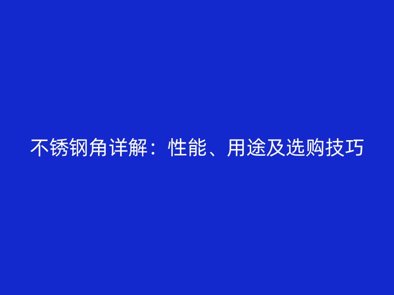 不銹鋼角詳解：性能、用途及選購技巧